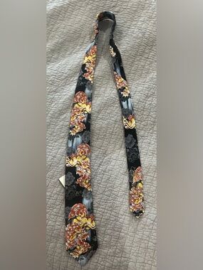Christian Audigier Black Tie with Red, Yellow & Gray Dragon Design